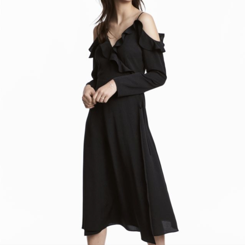 H&M black wrap front long sleeve dress size 10